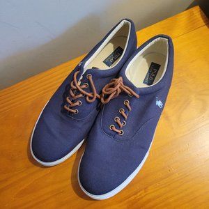 Blue canvas boat shoes